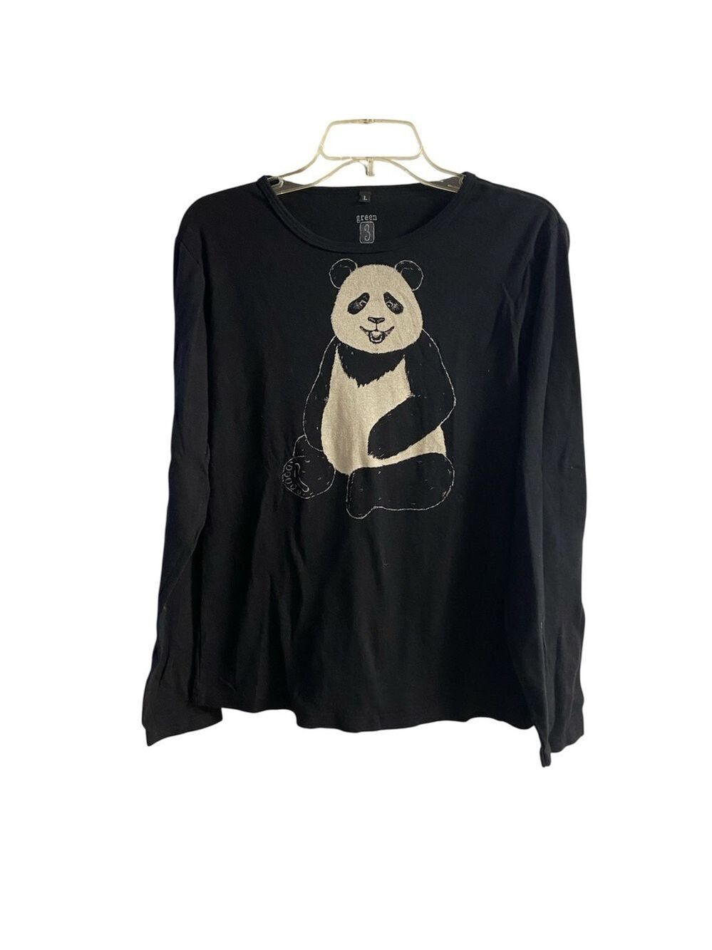 Green 3 Black Organic Cotton Tee panda bear graphic Large